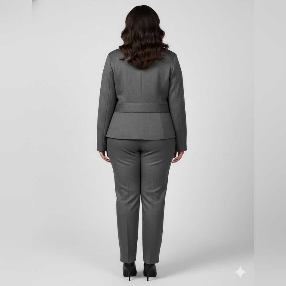 B. Smart Women's Vintage Gray Pleated Padded Blazer Jacket Plus Size 16 - Picture 10 of 12